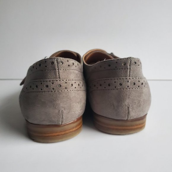 Women's Grey Suede Brogue Loafer Shoes Size 6.5 Buckle Preppy Western Academia - Picture 8 of 13